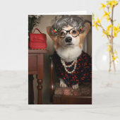 Gussy叔母さんのコーギーの空白のなカード カード (黄色い花)