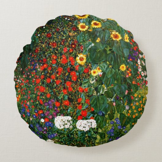 Gustav Klimt art - Farm Garden with Sunflowers ラウンドクッション (正面)