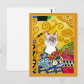 Gustav Klimt gold cute cat with fan spoof postcard ポストカード (正面/裏面)