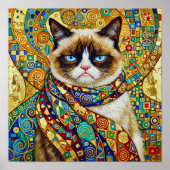 Gustav Klimt Grumpy Cat with Blue Eyes ポスター (正面)
