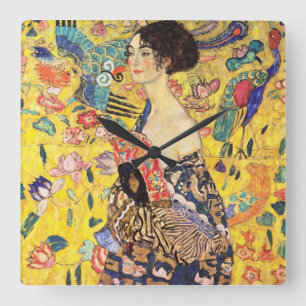 Gustav Klimt “ Lady with fan ” スクエア壁時計