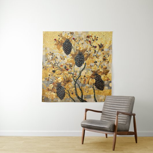 gustav klimt Rustic Pinecone Holiday Winter Bathro タペストリー (インサイチュ)