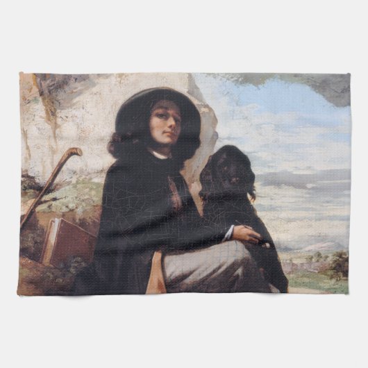 Gustave Courbet – 黒犬と自画像 キッチンタオル (横)
