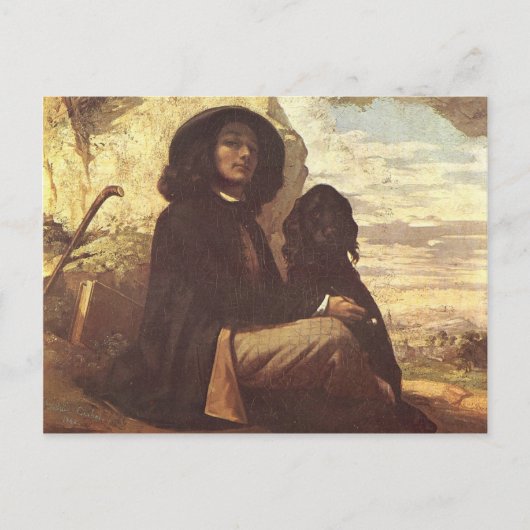 Gustave Courbet – 黒犬と自画像 ポストカード (正面)