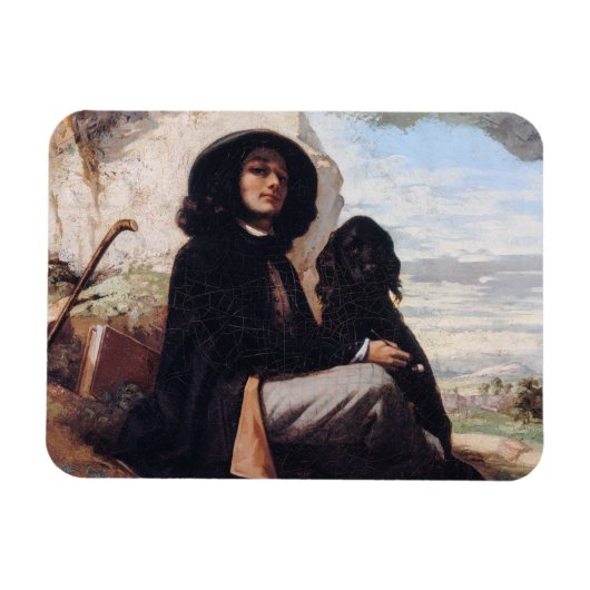 Gustave Courbet – 黒犬と自画像 マグネット (横)
