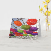 Gute Besserungのドイツ語は健康でカラフルな傘を得ます カード (黄色い花)