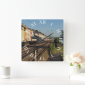 Güterzug in Lorchhausen am Rhein スクエア壁時計 (ホーム)