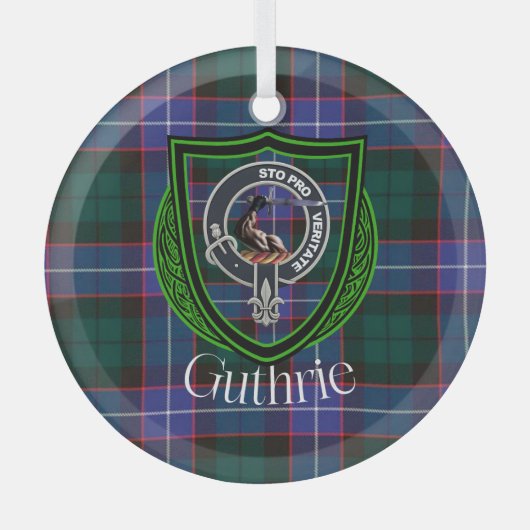 Guthrie スコットランド クラン ターター & クレスト ガラスオーナメント (正面)