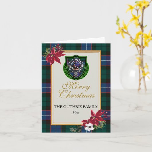 Guthrie Scottish Clan Tartan & Crest カード (黄色い花)