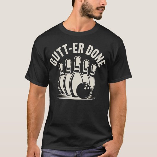 Gutter-Done 面白いテンピンボウリング グラフィックデザイン Tシャツ (正面)