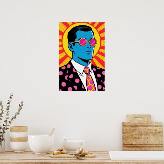 Guy with Pink Shades Pop Art ポスター (キッチン)