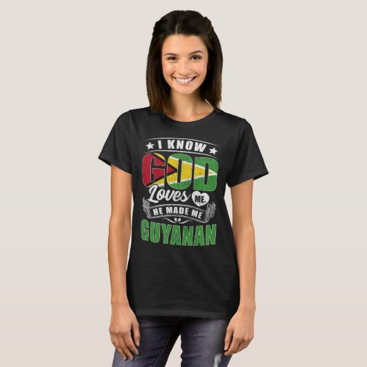Guyana Flag God Loves Me  Guyanese Tシャツ (正面フル)