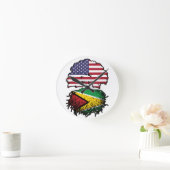 Guyana Guyanese American USA Tree Roots Flag ラウンド壁時計 (ホーム)