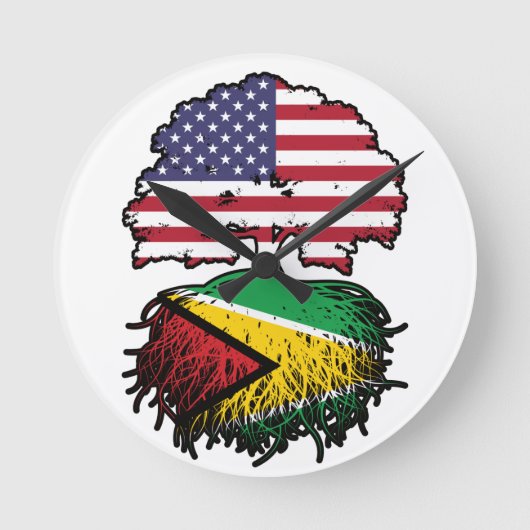 Guyana Guyanese American USA Tree Roots Flag ラウンド壁時計 (正面)