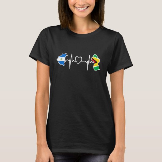 Guyana Nicaragua Flag Guyanese Nicaraguan Heartbea Tシャツ (正面)