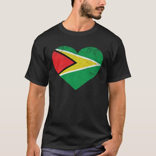 Guyanese Flag Heart I Love Guyana Tシャツ (正面)