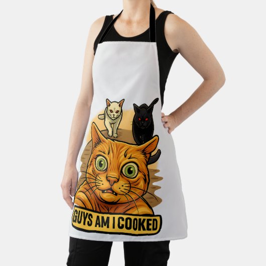 Guys Am I Cooked? Funny Cat Meme Panic Reaction エプロン (インサイチュ)