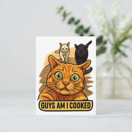 Guys Am I Cooked? Funny Cat Meme Panic Reaction ポストカード (スタンド正面)