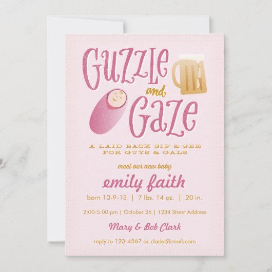 Guzzle and Gaze ベビーシャワーの招待状 招待状 (正面)