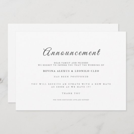 GVスクリ結婚プトの延期のお知らせの取り消し 招待状 (正面/裏面)