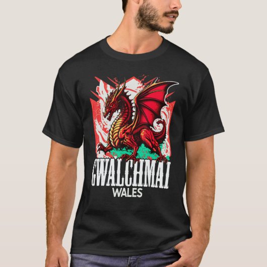 Gwalchmai Wales Welsh Flag Y Ddraig Goch Dragon Tシャツ (正面)