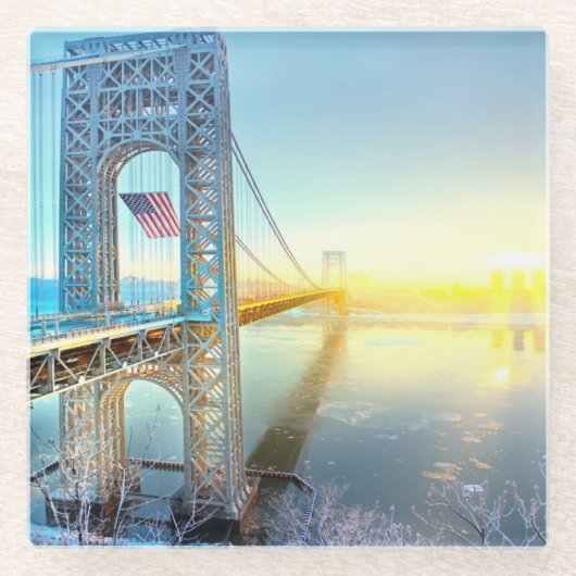 GWBの接続の城砦リーNJおよびマンハッタンNYPlus ガラスコースター (正面)