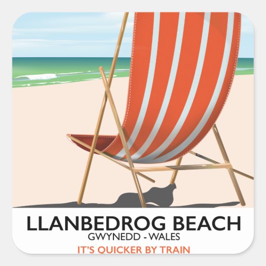 Gwynedd Wales海辺のポスター、Llanbedrogビーチ スクエアシール (正面)