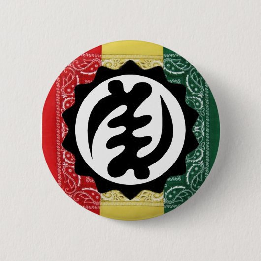 GYE NYAME、赤い黄色および緑ボタン 缶バッジ (正面)