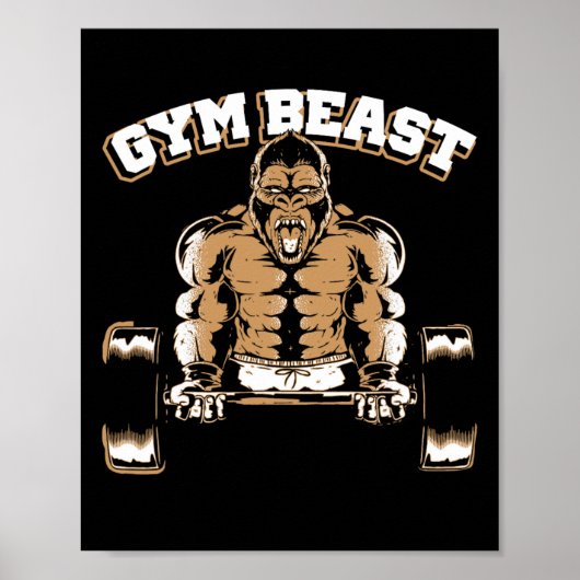Gym Beast Gorilla Weightlifting Bodybuilding Worko ポスター (正面)