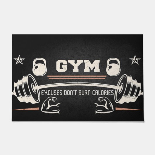 Gym Black doormat, Funny Fitness doormat ドアマット (正面)