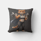 Gym Cat Dumbbell Throw Pillow – Fitness Decor クッション (正面)