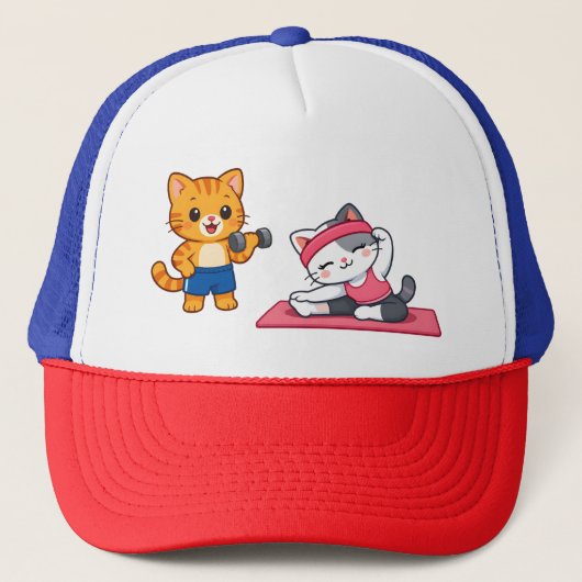 Gym Cat Trucker Hat キャップ (正面)