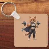 Gym Cat Weightlifting Keychain – Funny Fitness Cat キーホルダー (正面)