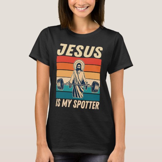 Gym Jesus Is My Spotter Workout Jesus Tシャツ (正面)