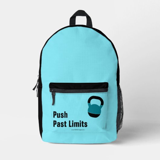 Gym Motto Push Past Limits Electric-Blue Black プリントバックパック (正面)