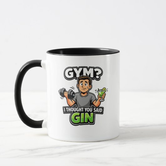 Gym or Gin Funny Cartoon Workout Humor マグカップ (左)