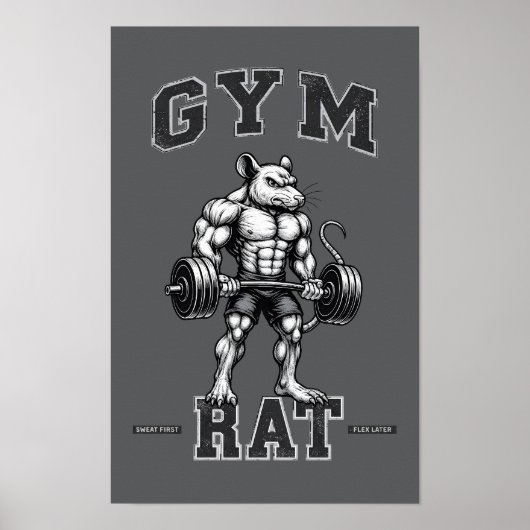 Gym Rat Deadlift -Lifting Humor- Bodybuilding Art ポスター (正面)