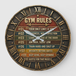 Gym Rules Home Gym Fitness Motivation Gift ラージ壁時計
