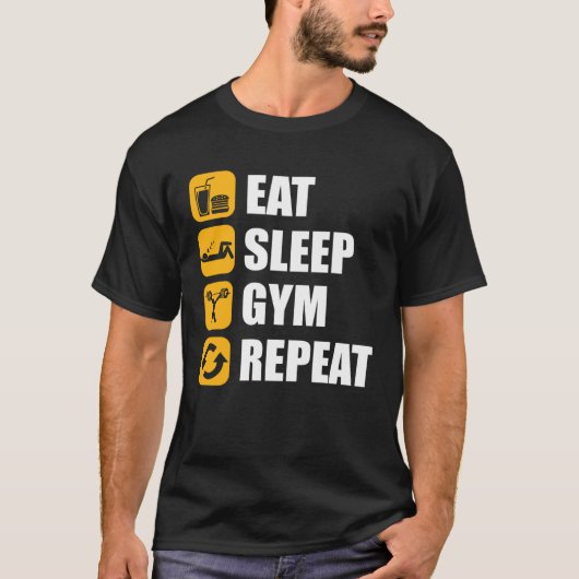 Gym Workout Motivational Quote Eat Sleep Gym Repea Tシャツ (正面)