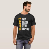 Gym Workout Motivational Quote Eat Sleep Gym Repea Tシャツ (正面フル)