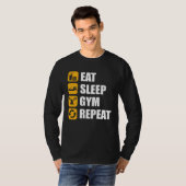 Gym Workout Motivational Quote Eat Sleep Gym Repea Tシャツ (正面フル)