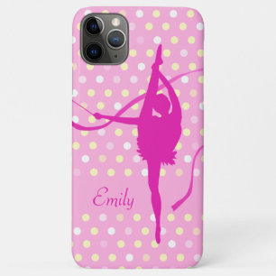 Gymnastという名前の子供の女の子水玉模様ピンク iPhone 11 Pro Maxケース