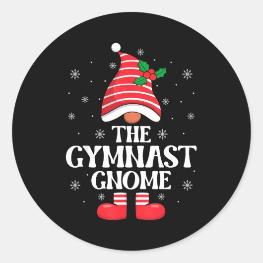 Gymnast Gnome Christmas Family Matching Group Funn ラウンドシール (正面)