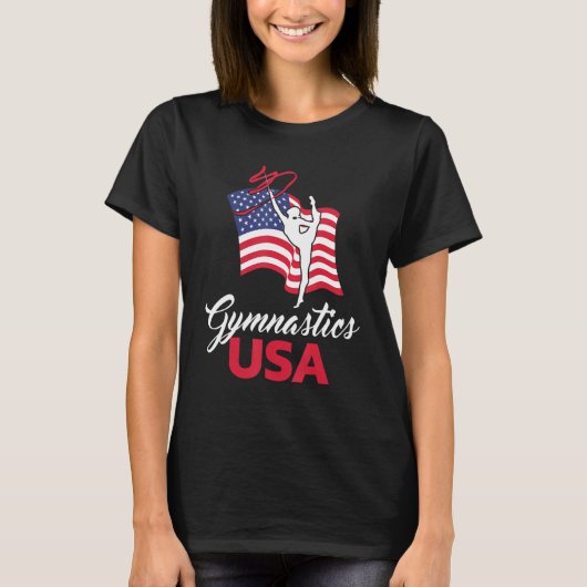 Gymnastics American Flag USA US Patriotic Gymnast Tシャツ (正面)