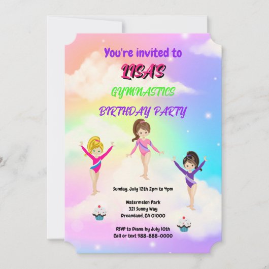 Gymnastics Birthday Invitation | Gymnastics Party 招待状 (正面)