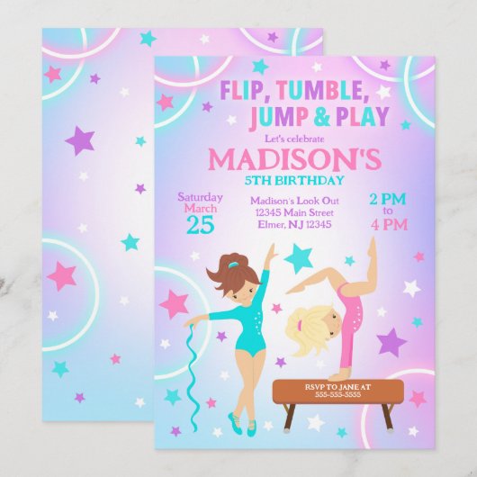 Gymnastics Birthday Invitation Gymnastics Party 招待状 (正面/裏面)
