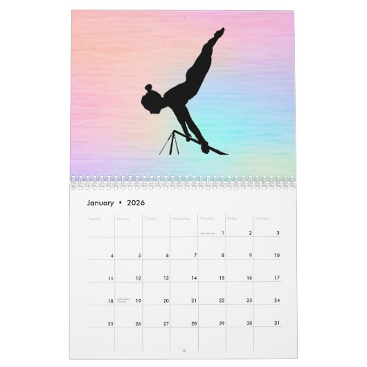 Gymnastics Calendar Blue Starburst Gymnastics Pose カレンダー (1月 2026)