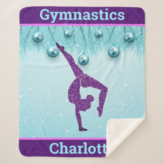Gymnastics Christmas Purple Aqua Personalized シェルパブランケット (正面)