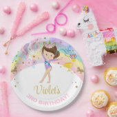 Gymnastics girl & Unicorn birthday paper plates. ペーパープレート (パーティー)