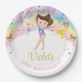 Gymnastics girl & Unicorn birthday paper plates. ペーパープレート